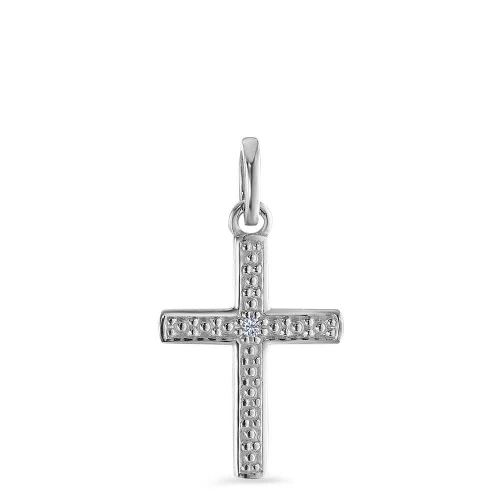 Anhänger 375/9 K Weissgold Diamant 0.005 ct, Brillantschliff, p1 Kreuz