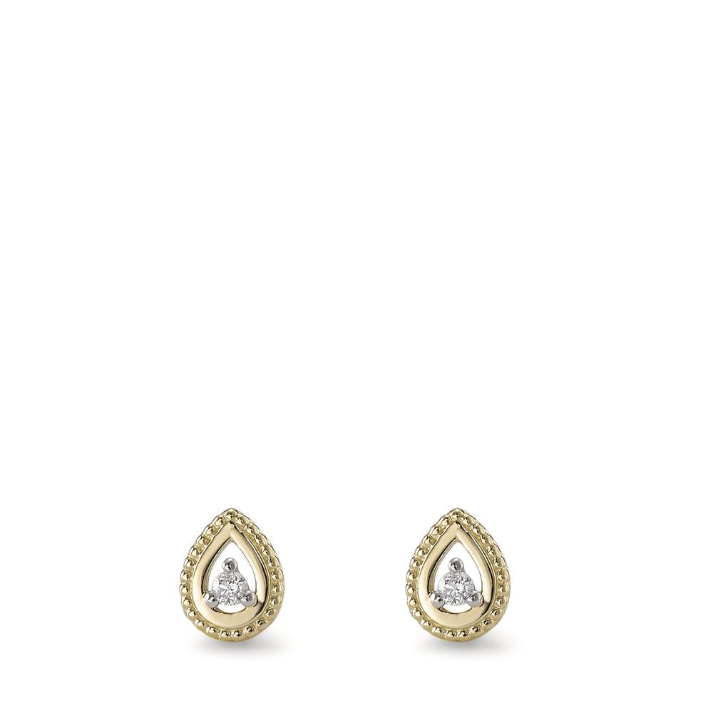 Clous d'oreilles Or jaune 9K Diamant 0.02 ct, 2 Pierres, brillant, p1 Ø4.5 mm