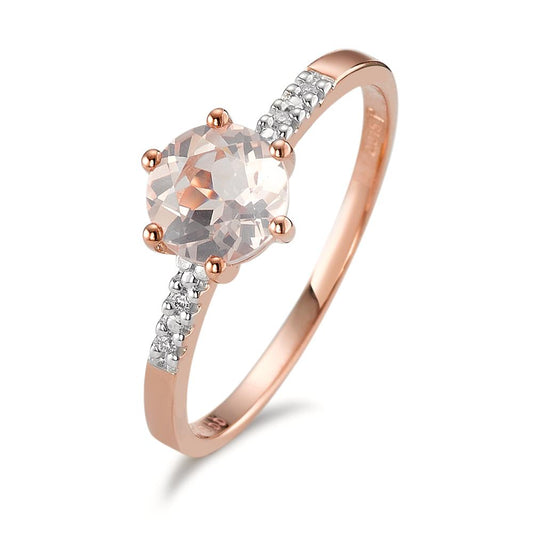 Bague solitaire Or rouge 9K Diamant 0.015 ct, 5 Pierres, p1, Quartz rose Bicolore Ø6 mm