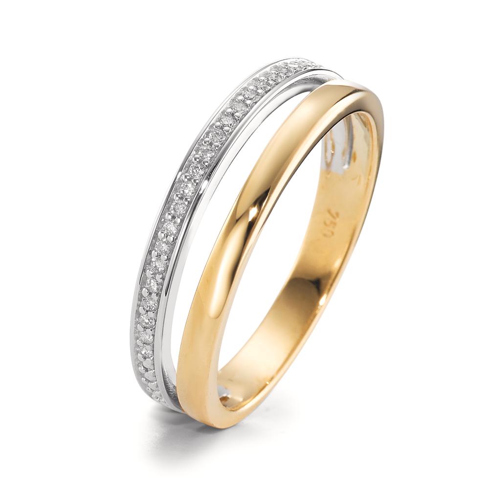 Bague Or jaune 18K, Or blanc 18K Diamant 0.08 ct, 21 Pierres, brillant, w-si