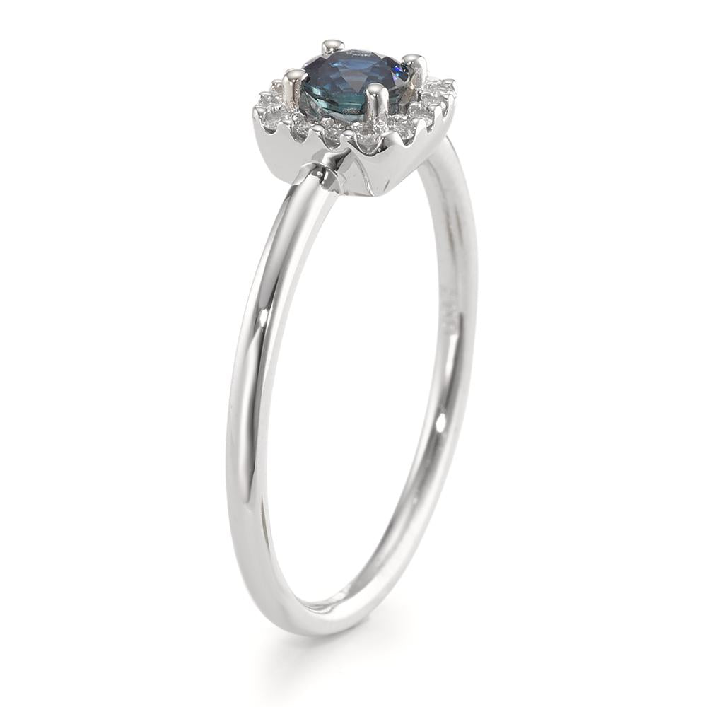 Solitaire ring 750/18K krt witgoud Saffier blauw, Diamant wit, 0.07 ct, 12 Steen, w-si