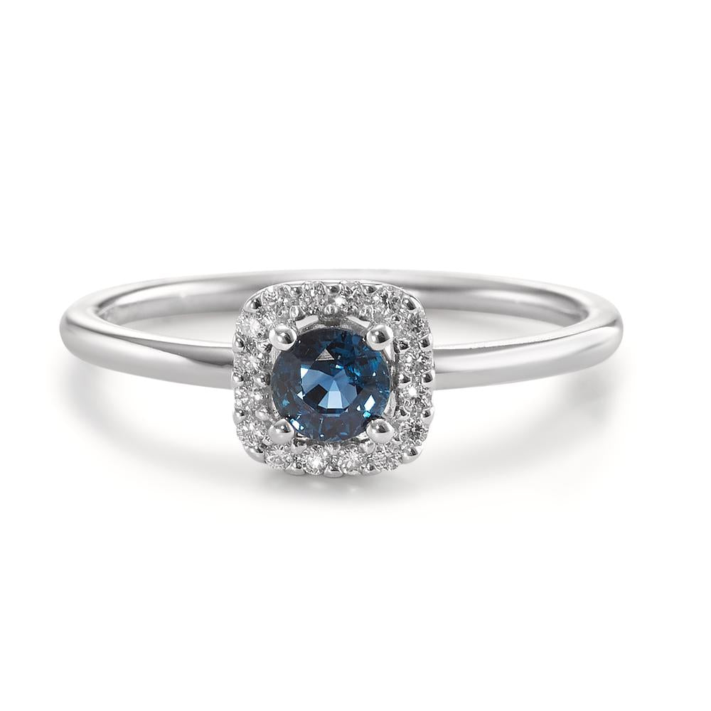 Solitaire ring 750/18K krt witgoud Saffier blauw, Diamant wit, 0.07 ct, 12 Steen, w-si