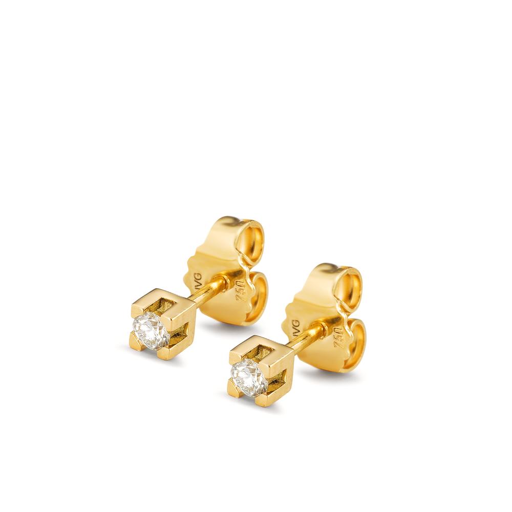 Ohrstecker 750/18 K Gelbgold Diamant 0.12 ct, 2 Steine, w-si Ø3 mm