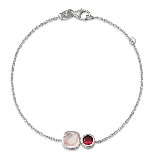 Bracelet Argent Quartz rose 2 Pierres Rhodié 16-18 cm