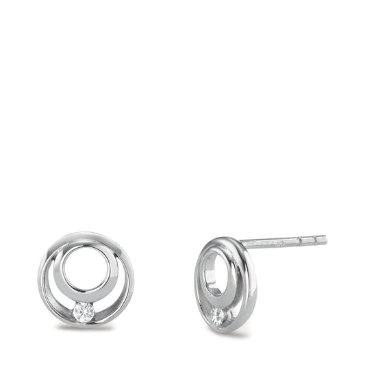 Clous d'oreilles Or blanc 9K Zircone 2 Pierres Ø9 mm