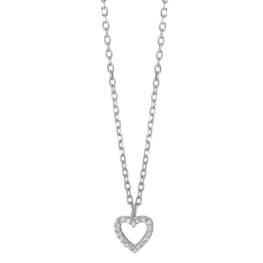 Chaînette avec pendentif Argent Zircone 18 Pierres Rhodié Coeur 40-45 cm