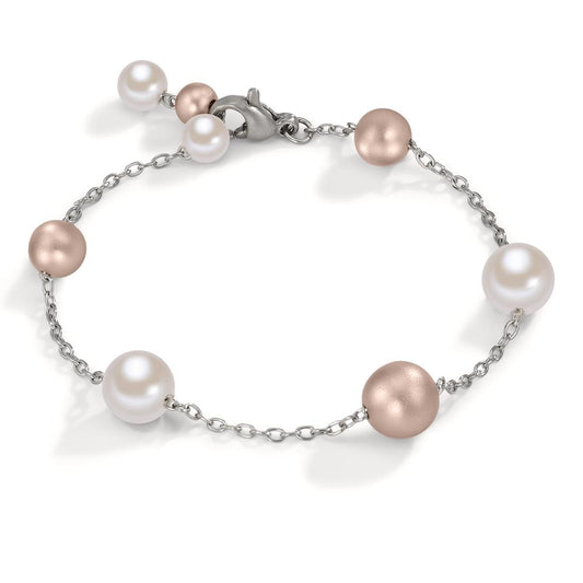 Bracelet Acier inoxydable, Aluminium rosé PVD perle de culture 17-18.5 cm Ø8 mm