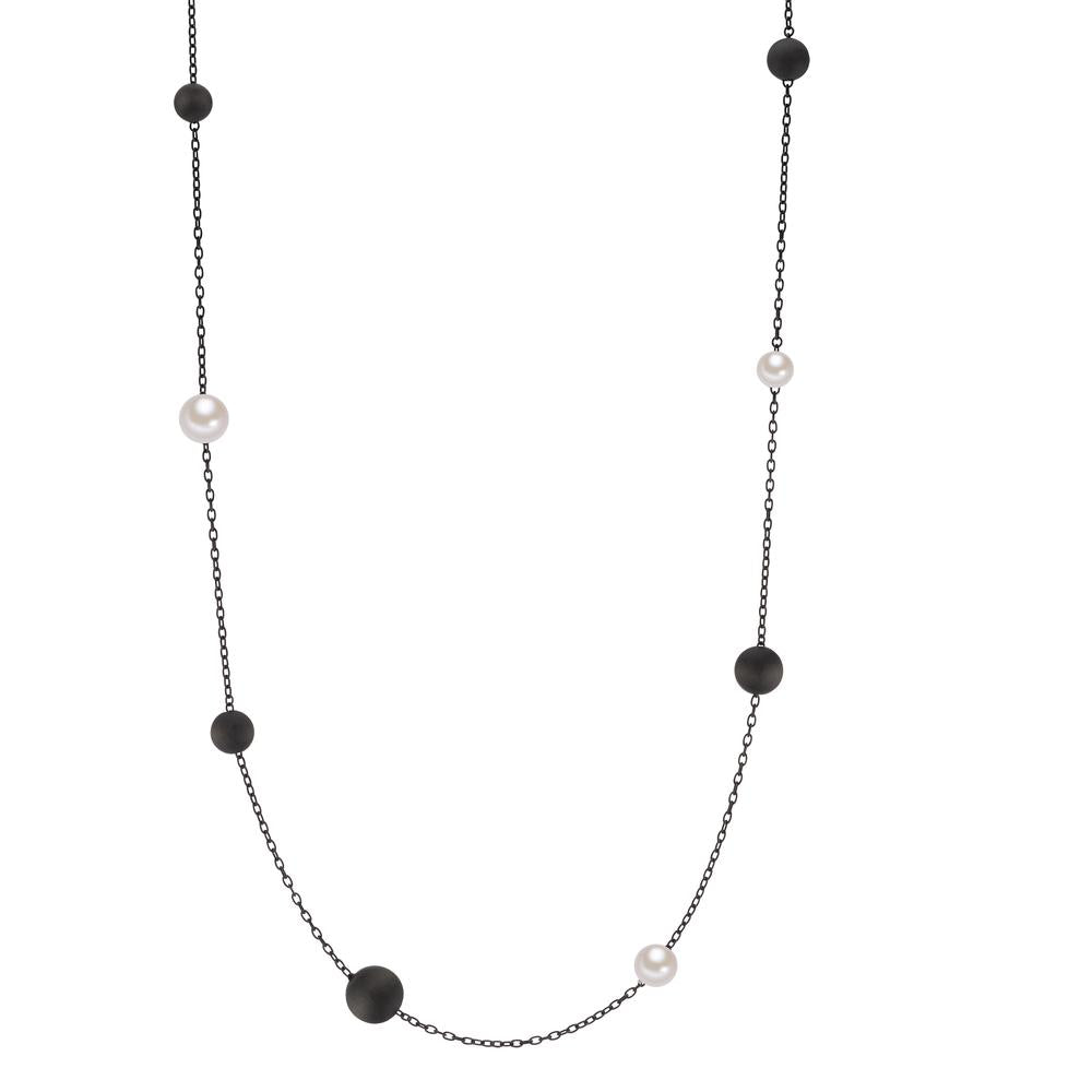 Collier Acier inoxydable, Aluminium noir PVD perle de culture 70 cm Ø8 mm