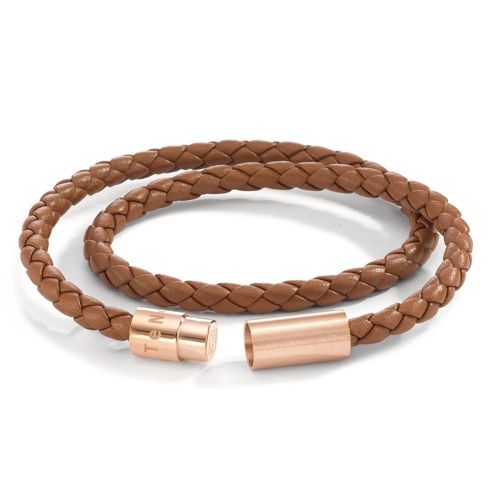 Armband Leder, Roestvrijstaal Rosé IP-gecoat 19 cm