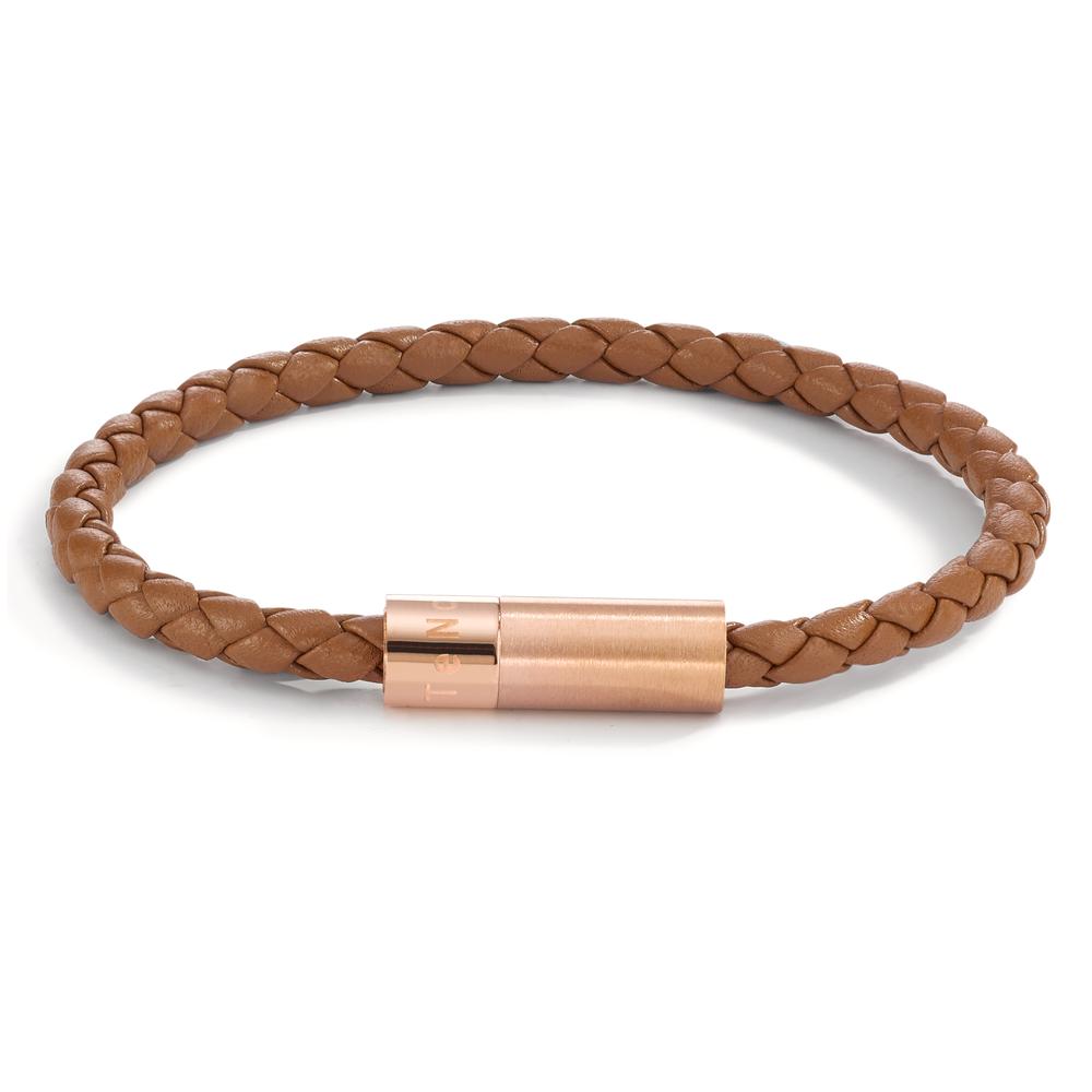 Armband Leder, Roestvrijstaal Rosé IP-gecoat 19 cm