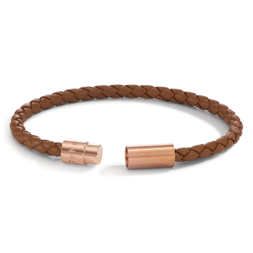 Armband Leder, Roestvrijstaal Rosé IP-gecoat 19 cm