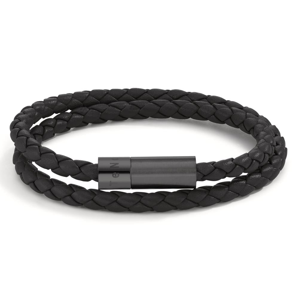 Bracelet Cuir, Acier inoxydable noir PVD 21 cm