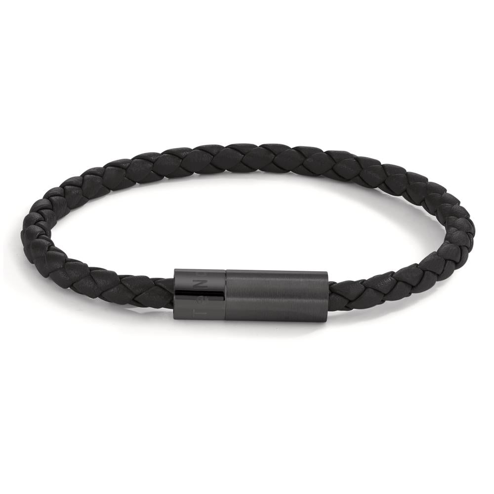 Bracelet Cuir, Acier inoxydable noir PVD 23 cm