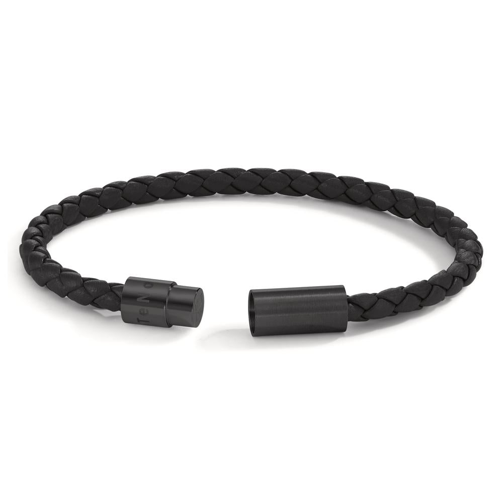 Bracelet Cuir, Acier inoxydable noir PVD 23 cm