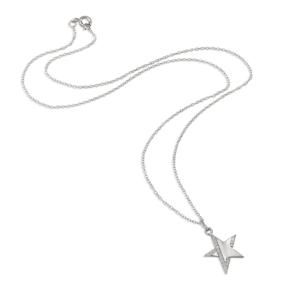 Chaînette avec pendentif Argent Zircone 19 Pierres Rhodié Étoile 42 cm Ø15 mm