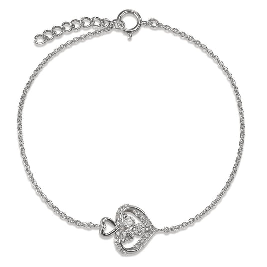 Bracelet Argent Zircone Rhodié Coeur 17-19 cm