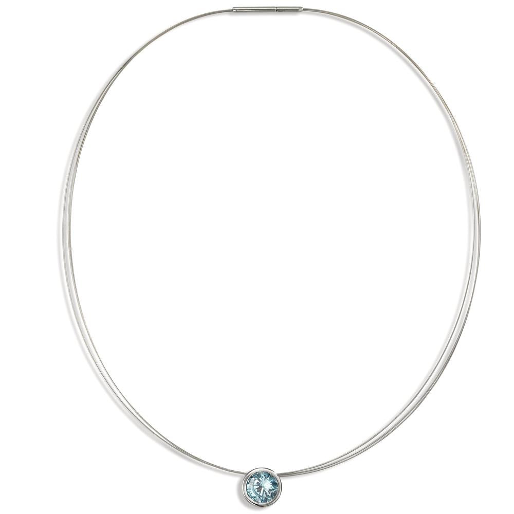 Collier Acier inoxydable Zircone bleu 42 cm Ø13 mm