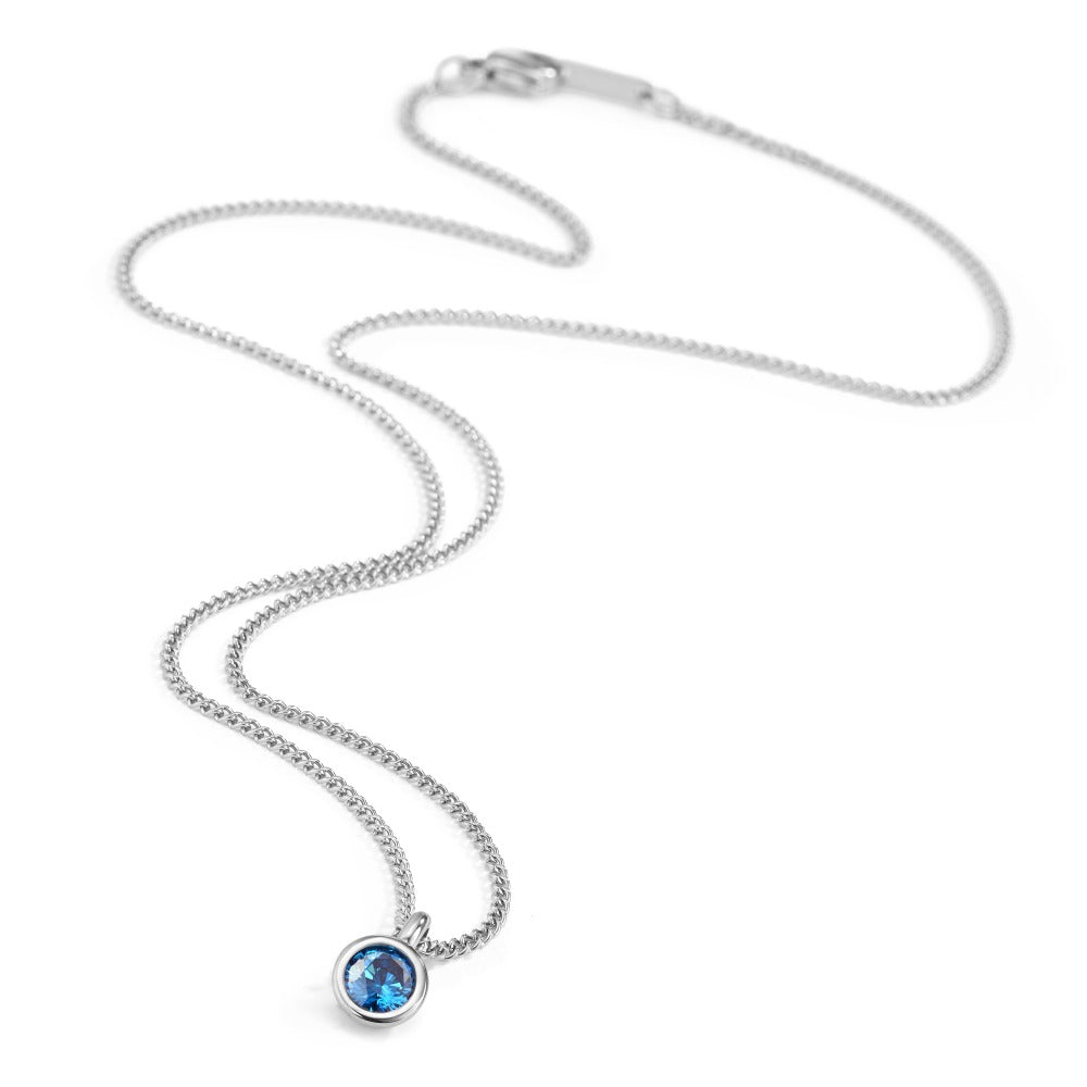 Collier met hanger Roestvrijstaal Zirkonia blauw 42 cm Ø7 mm