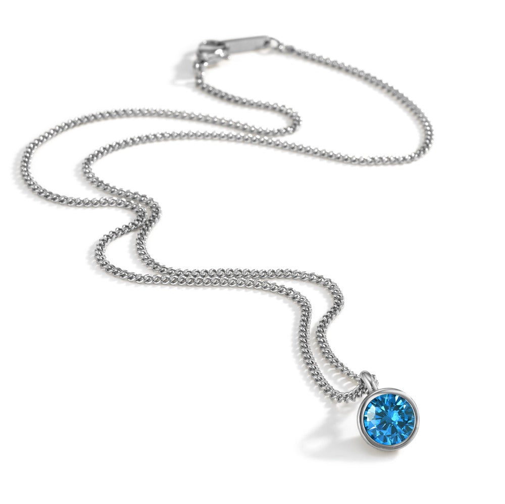 Collier met hanger Roestvrijstaal Zirkonia blauw 42 cm Ø9.5 mm