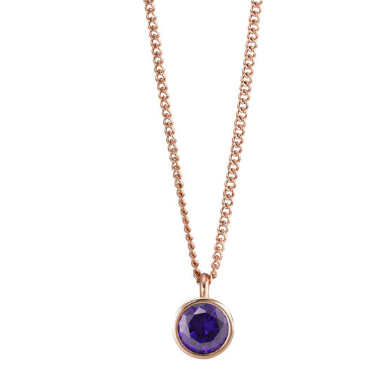 Chaînette avec pendentif Acier inoxydable Zircone violet PVD 42 cm Ø9.5 mm