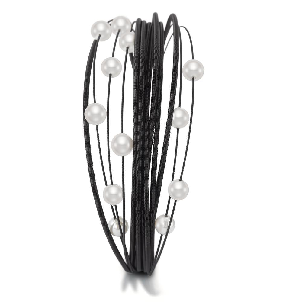 Bracelet Acier inoxydable noir PVD perle de culture 17 cm