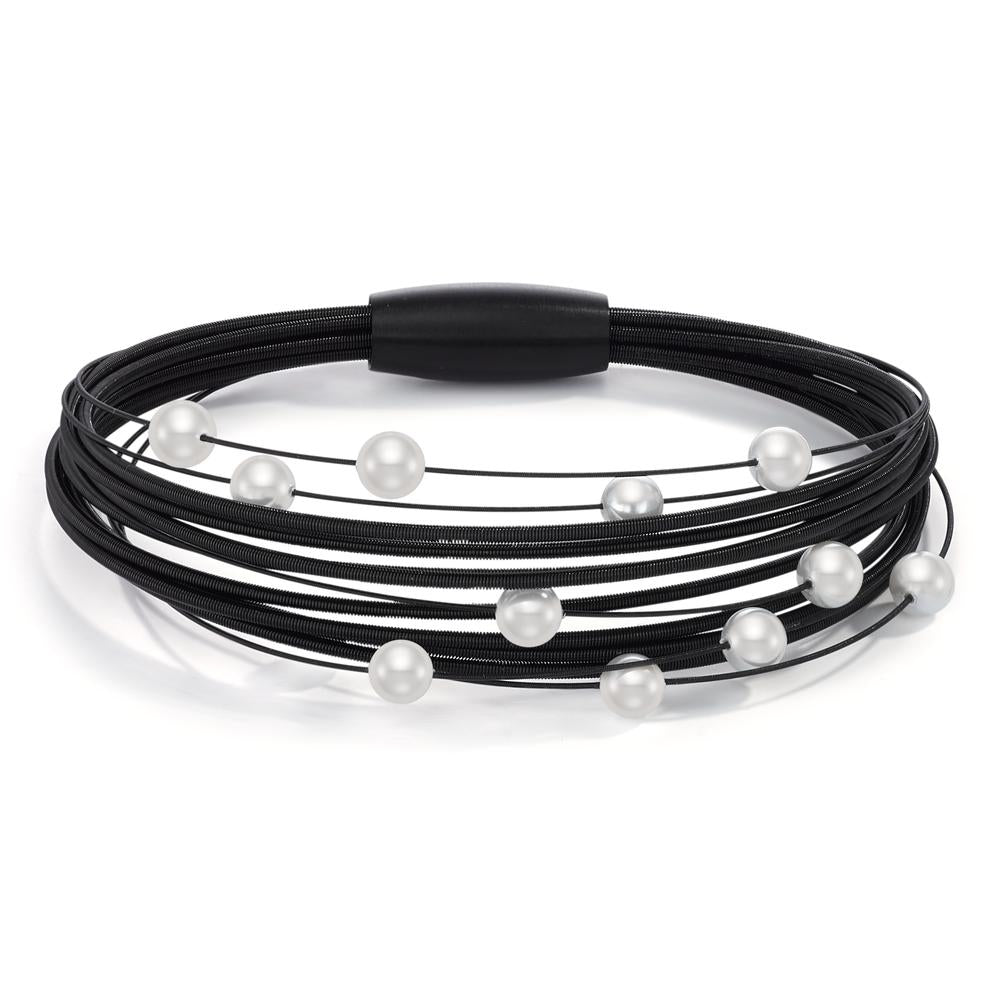 Armband Roestvrijstaal Zwart IP-gecoat Mossel Parel 19 cm