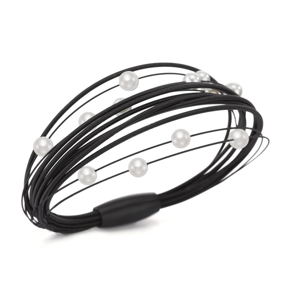 Bracelet Acier inoxydable noir PVD perle de culture 19 cm