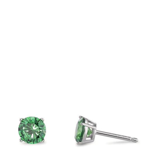 Clous d'oreilles Argent Zircone vert, 2 Pierres Rhodié Ø6 mm