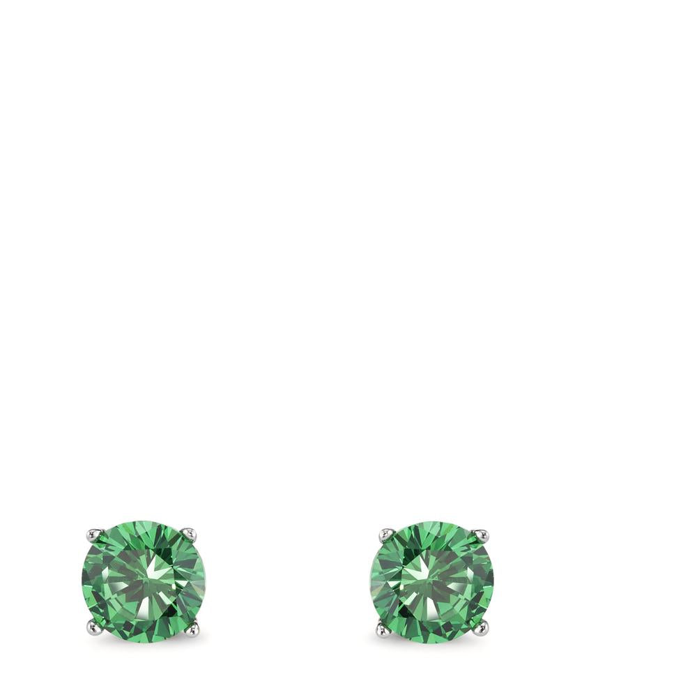 Clous d'oreilles Argent Zircone vert, 2 Pierres Rhodié Ø6 mm