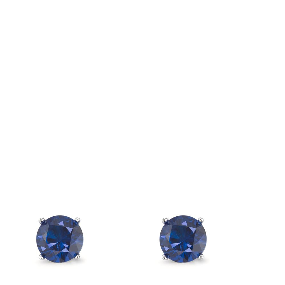 Clous d'oreilles Argent Zircone bleu saphir, 2 Pierres Rhodié Ø6 mm