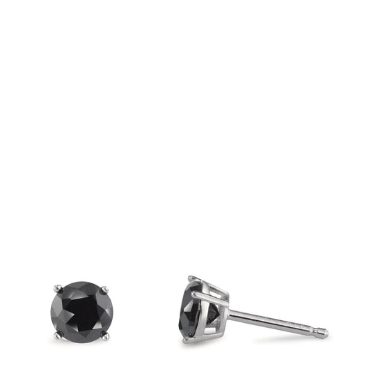 Clous d'oreilles Argent Zircone noir, 2 Pierres Rhodié Ø6 mm