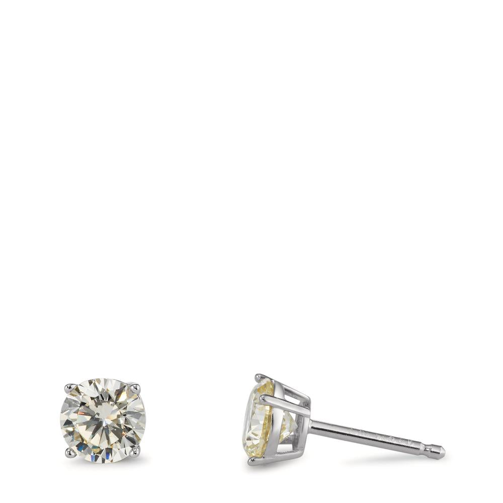 Clous d'oreilles Argent Zircone champagne, 2 Pierres Rhodié Ø6 mm