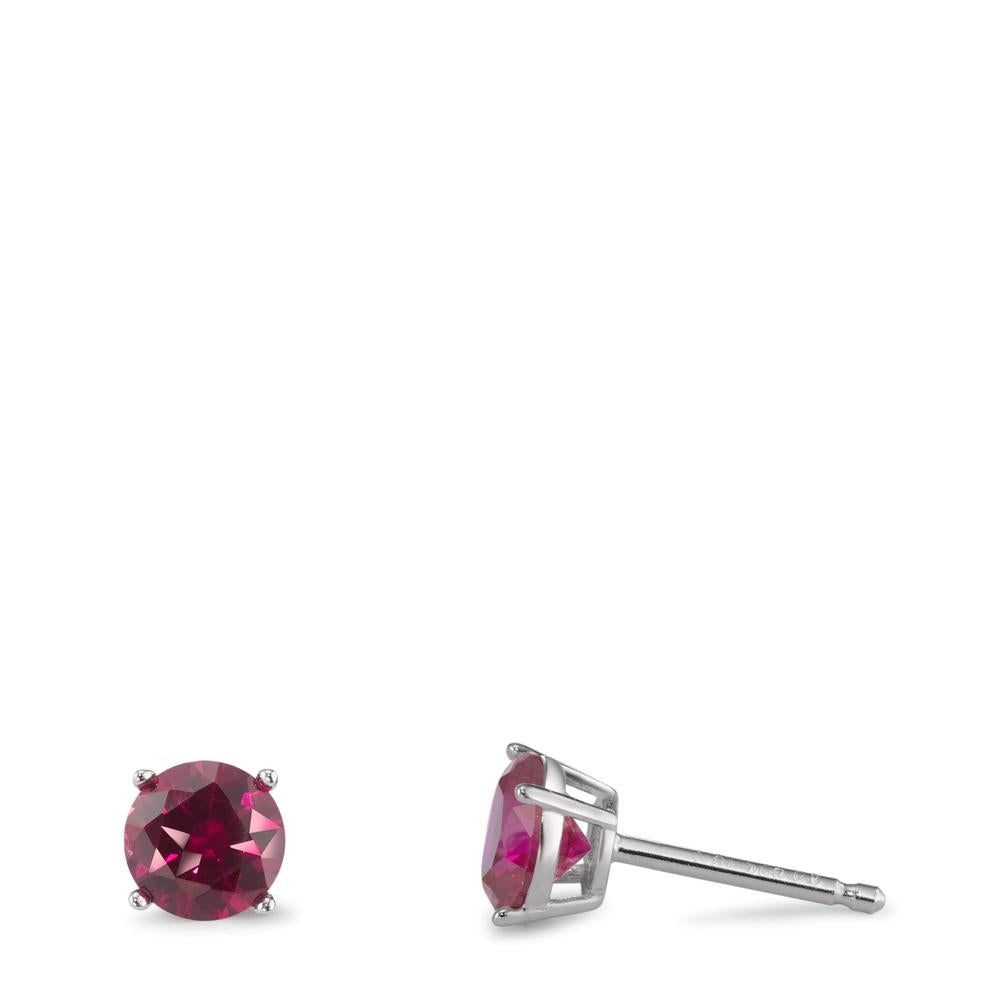 Clous d'oreilles Argent Zircone bordeaux, 2 Pierres Rhodié Ø6 mm