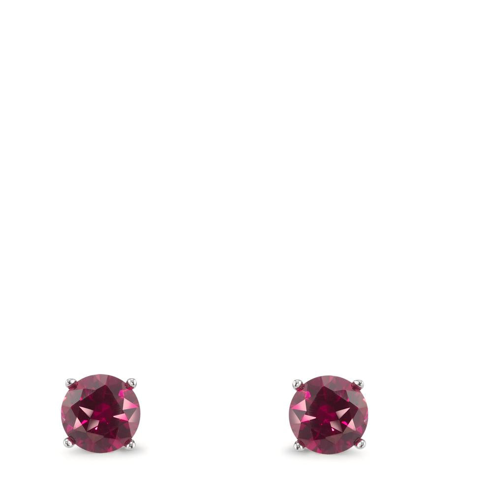 Clous d'oreilles Argent Zircone bordeaux, 2 Pierres Rhodié Ø6 mm