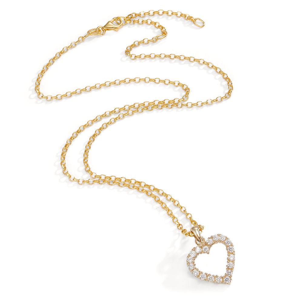 Halskette mit Anhänger Silber Zirkonia 18 Steine gelb vergoldet Herz verstellbar Ø17 mm