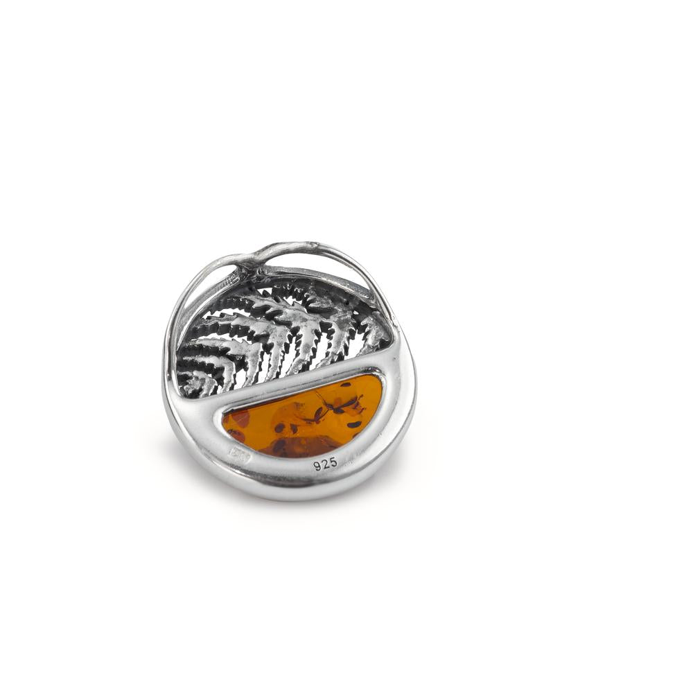 Pendentif Argent Ambre Rhodié Ø18 mm