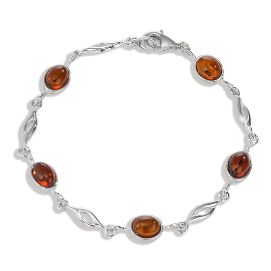 Armband Silber Bernstein 5 Steine rhodiniert