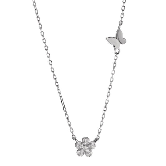 Collier Silber Zirkonia rhodiniert Blume verstellbar