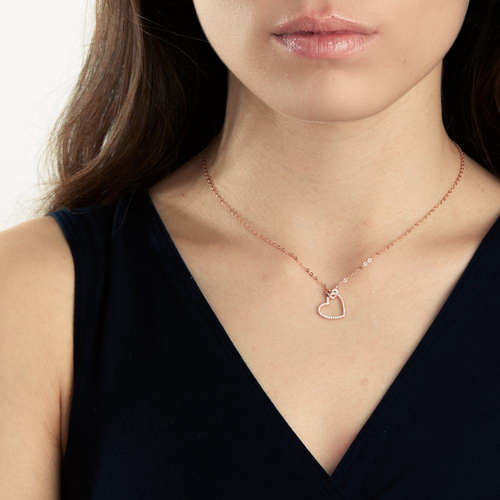 Collier Zilver Zirkonia Rosé Verguld Hart 40-45 cm