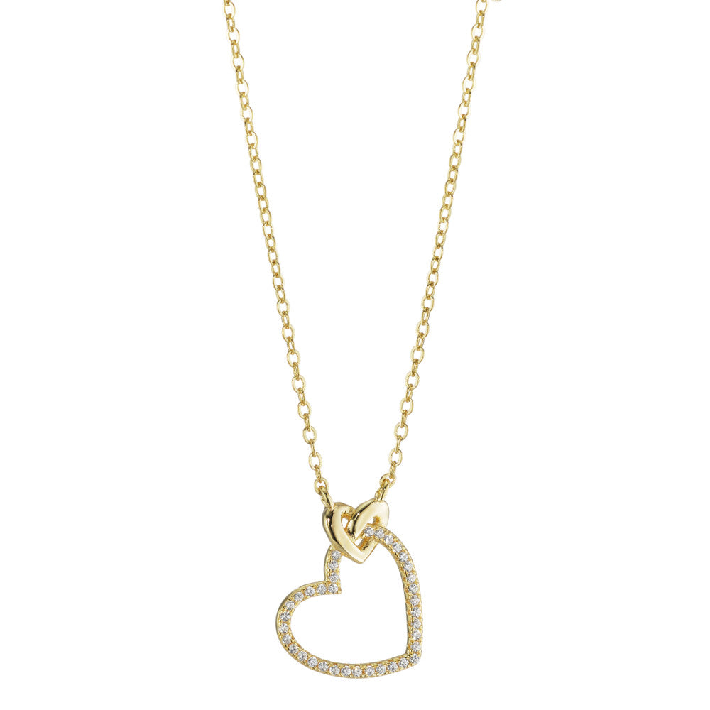 Collier Argent Zircone jaune Plaqué or Coeur 40-45 cm