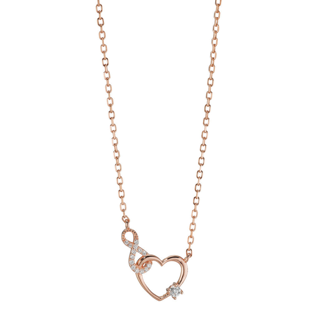 Collier Zilver Zirkonia Rosé Verguld Hart 40-45 cm