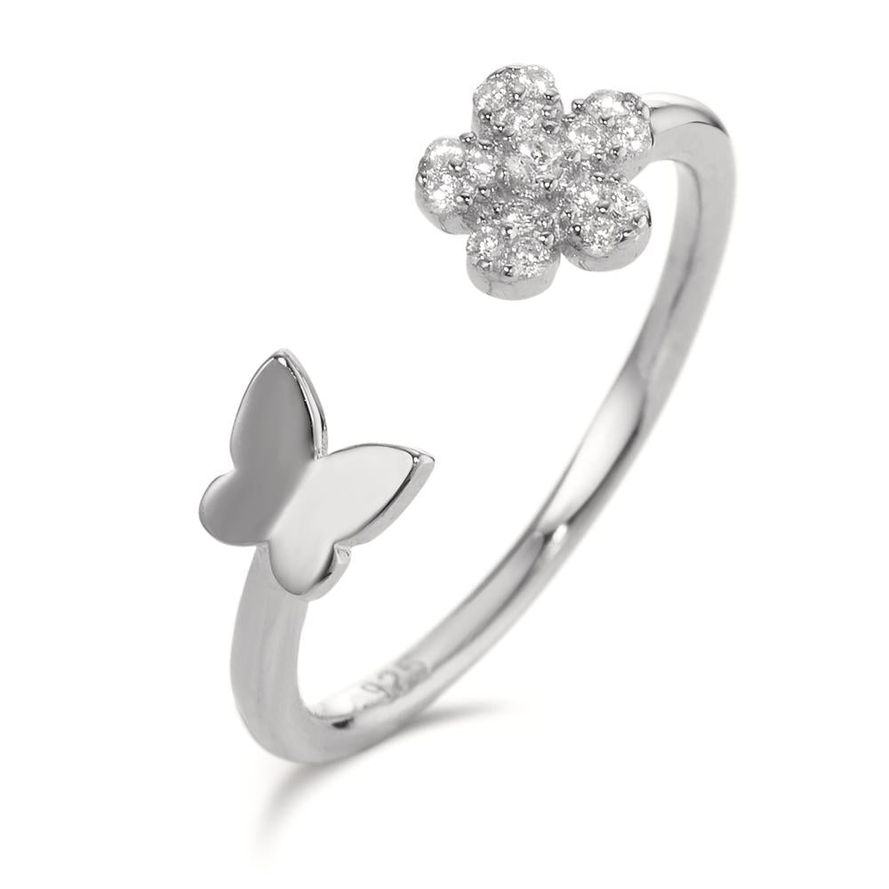 Fingerring Silber Zirkonia rhodiniert Blume