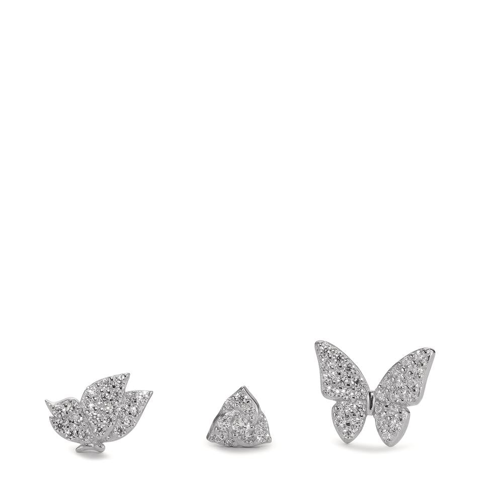 Clous d'oreilles Argent Zircone Rhodié Papillon Ø8 mm