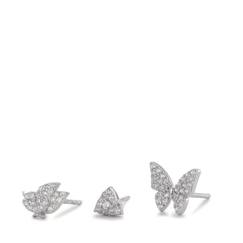 Clous d'oreilles Argent Zircone Rhodié Papillon Ø8 mm