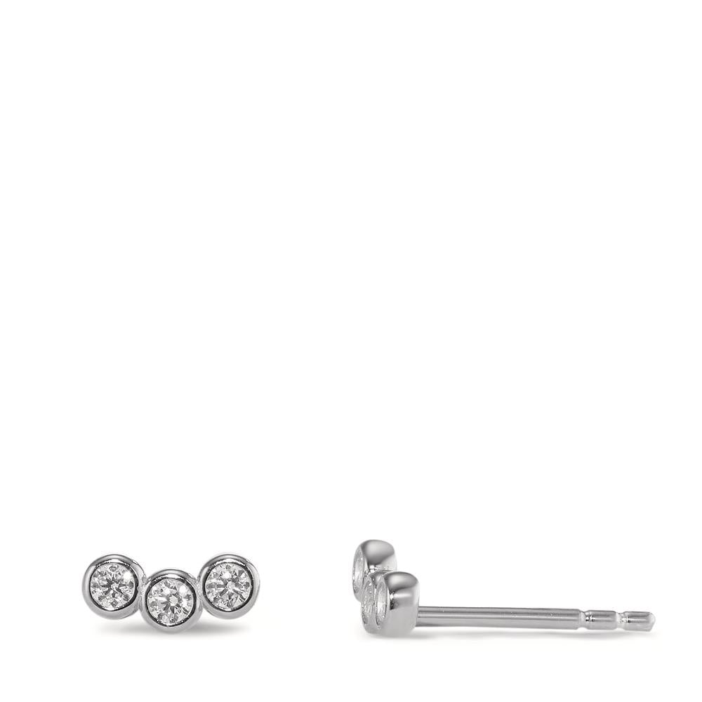 Clous d'oreilles Argent Zircone 6 Pierres Rhodié