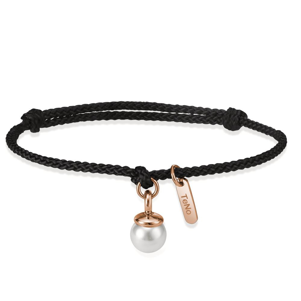 Bracelet Tissu, Acier inoxydable rosé PVD perle de culture 16-21 cm