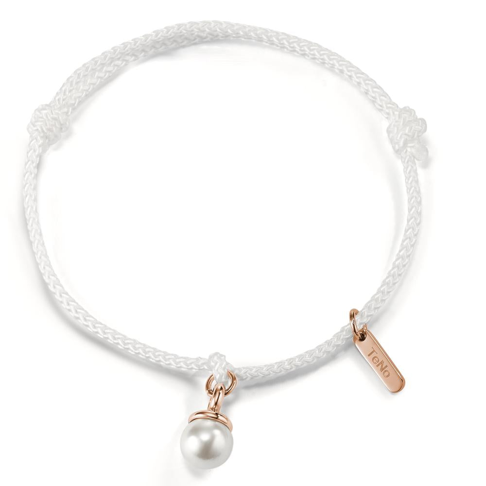 Bracelet Tissu, Acier inoxydable rosé PVD perle de culture 16-21 cm