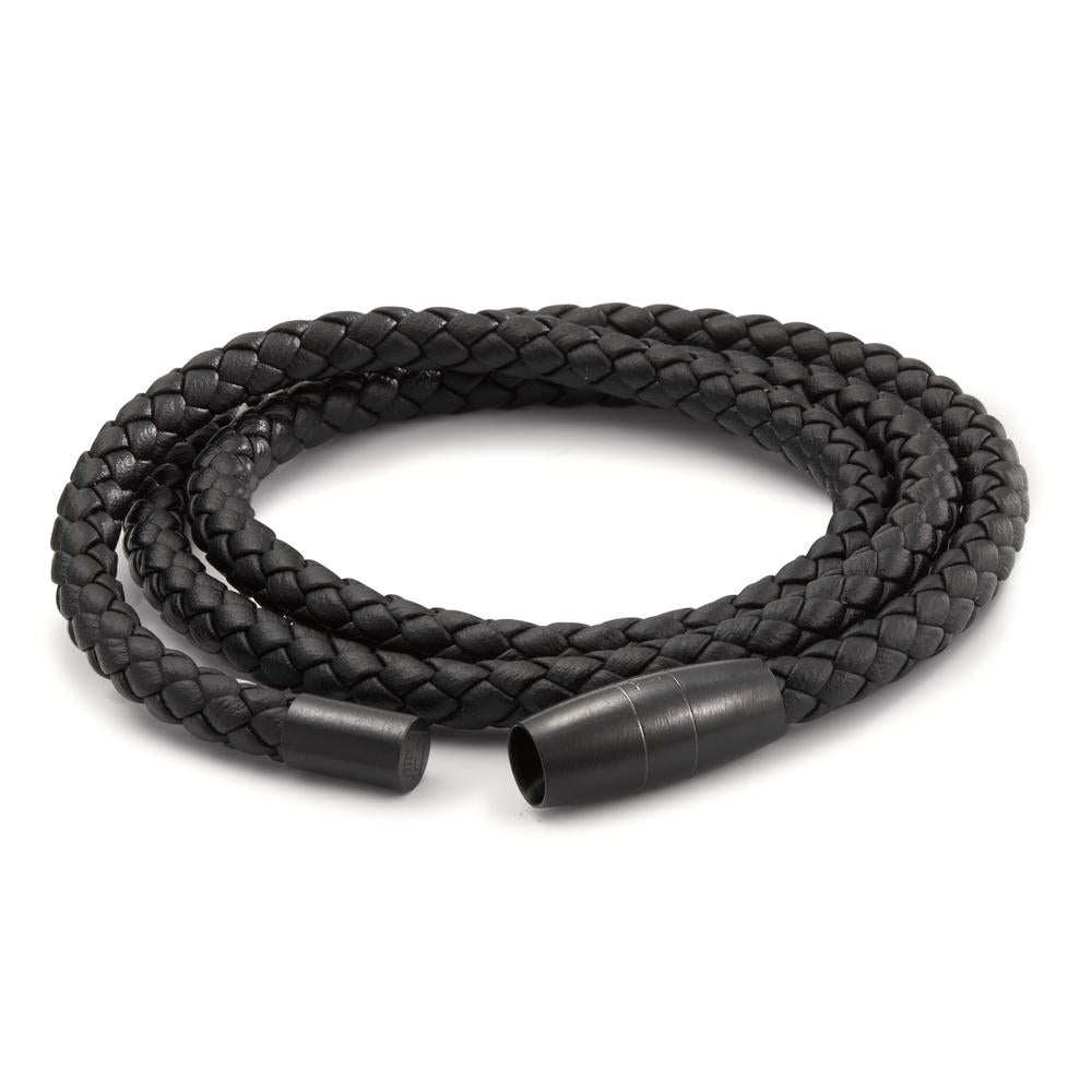 Armband Roestvrijstaal, Leder Zwart IP-gecoat 19 cm Ø5.5 mm