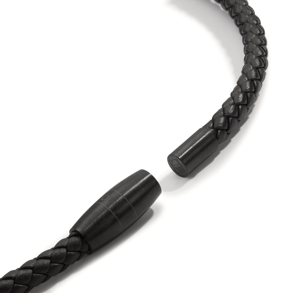 Collier Roestvrijstaal, Leder Zwart IP-gecoat 50 cm Ø5.5 mm