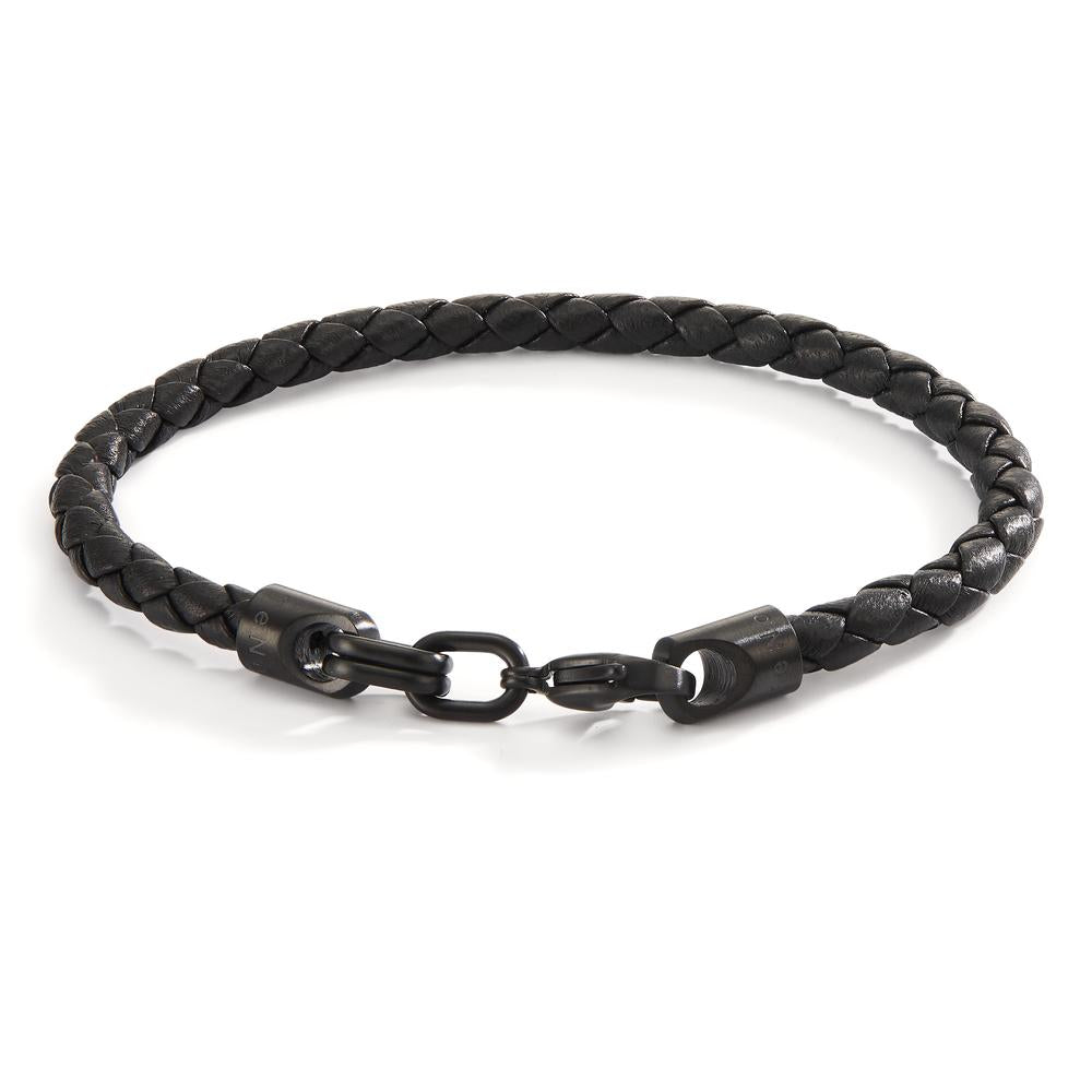 Bracelet Acier inoxydable, Cuir noir PVD 21 cm Ø5 mm